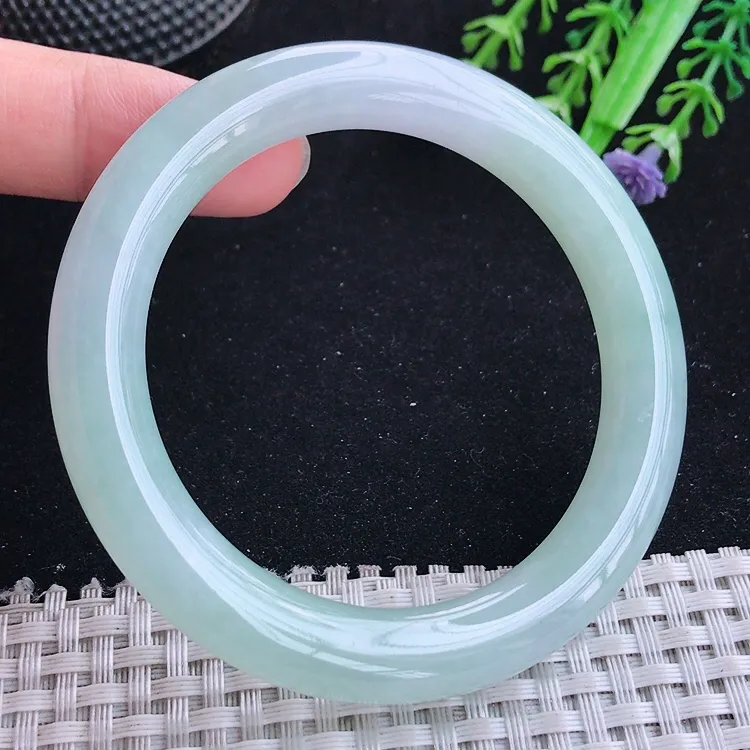 自然光54.5/9.4/10老坑冰胶果冻冰晴天空蓝圆条手镯翡翠玉镯美人镯