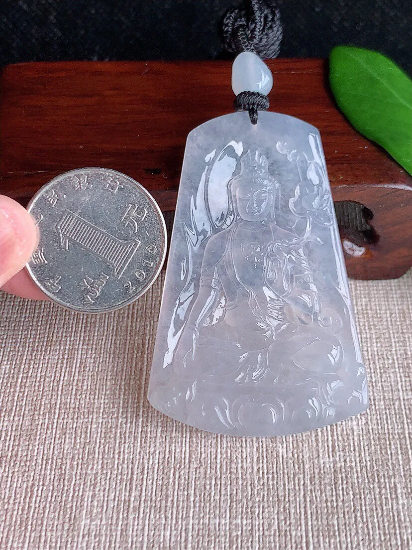 a货翡翠老坑冰种白月光大势至菩萨吊坠 尺寸56×37×5mm 重量25.32g 0703