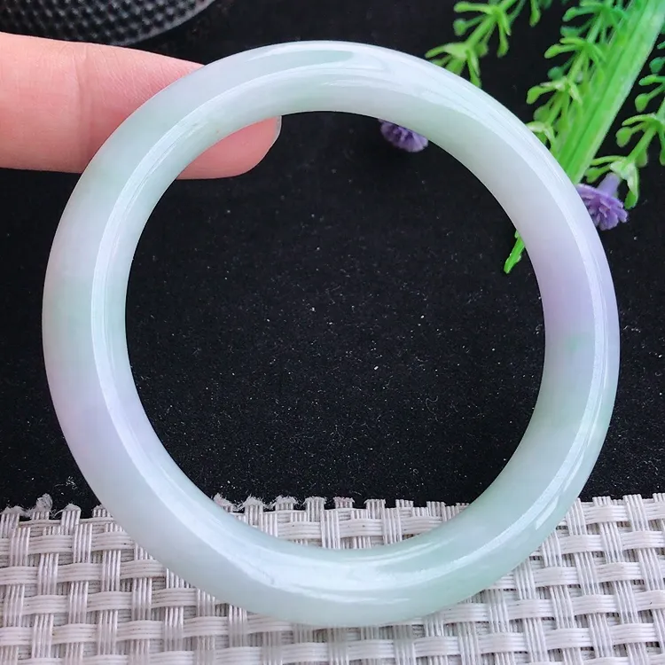 自然光57/9.4老坑秀气冰润飘紫圆条手镯翡翠玉镯美人镯