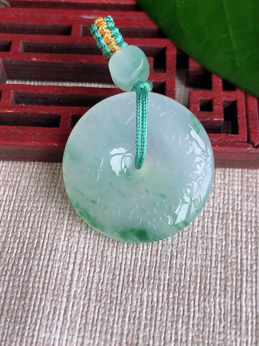 a货翡翠老坑冰种飘花雕花平安扣吊坠 尺寸26×6mm 重量9.30g 0703