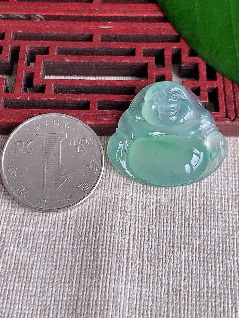 a货翡翠老坑冰种晴水飘花佛公吊坠 尺寸26×29×6mm 重量7.27g 0703