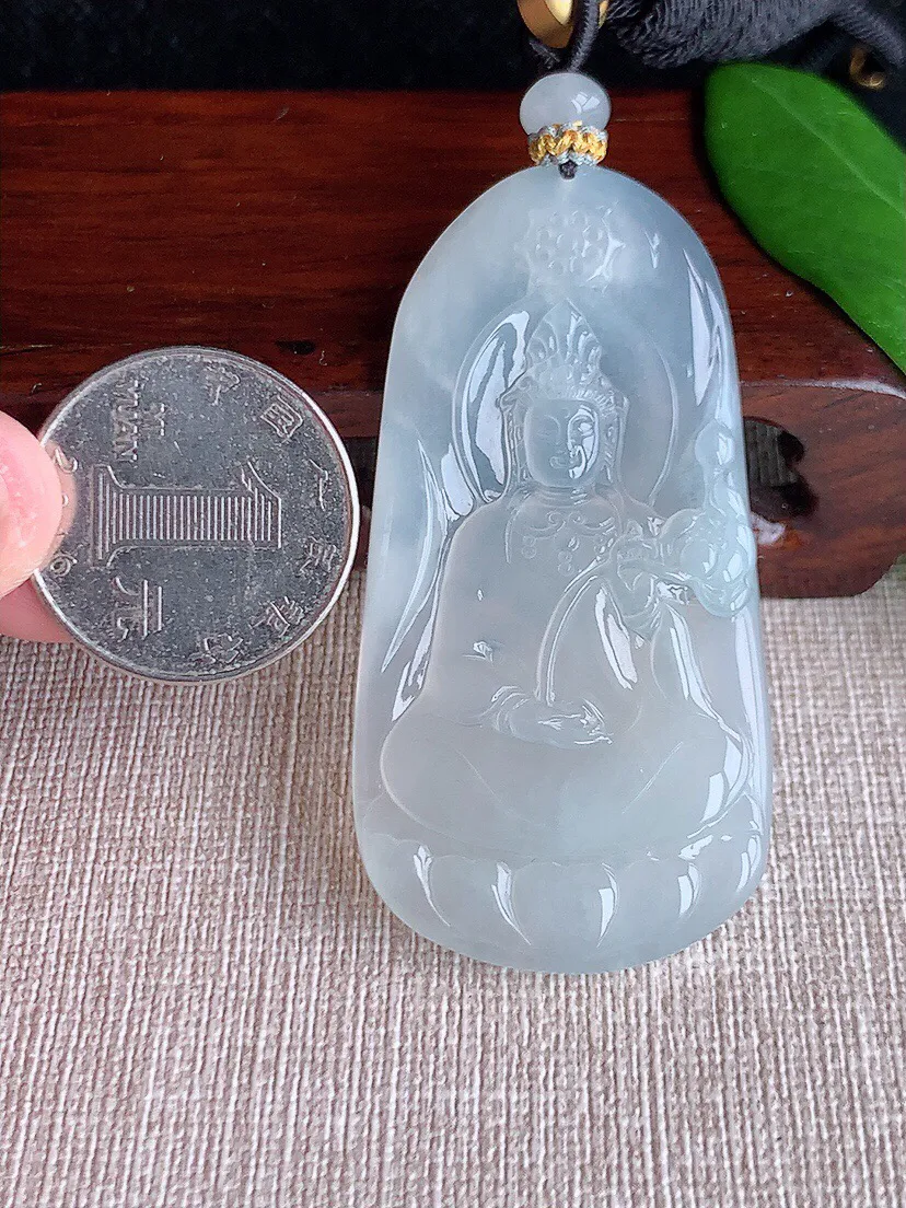 a货翡翠老坑冰种白月光大势至菩萨吊坠 尺寸60.7×30.7×5.5mm 重量26.70g 0703