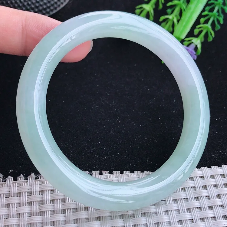 自然光54.5/9.4/10老坑冰胶果冻冰晴天空蓝圆条手镯翡翠玉镯美人镯