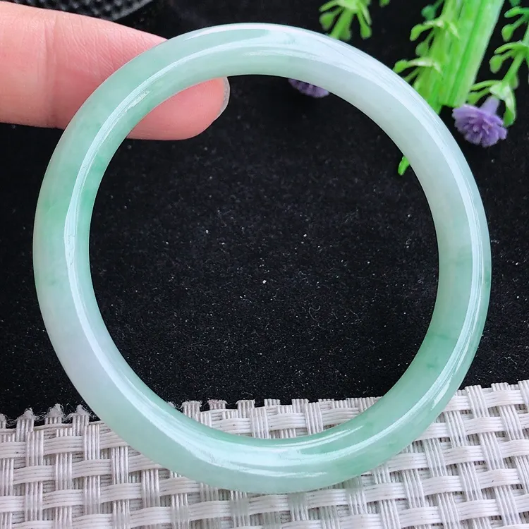 自然光53/7.7/7.4老坑秀气冰润晴底圆条手镯翡翠玉镯美人镯