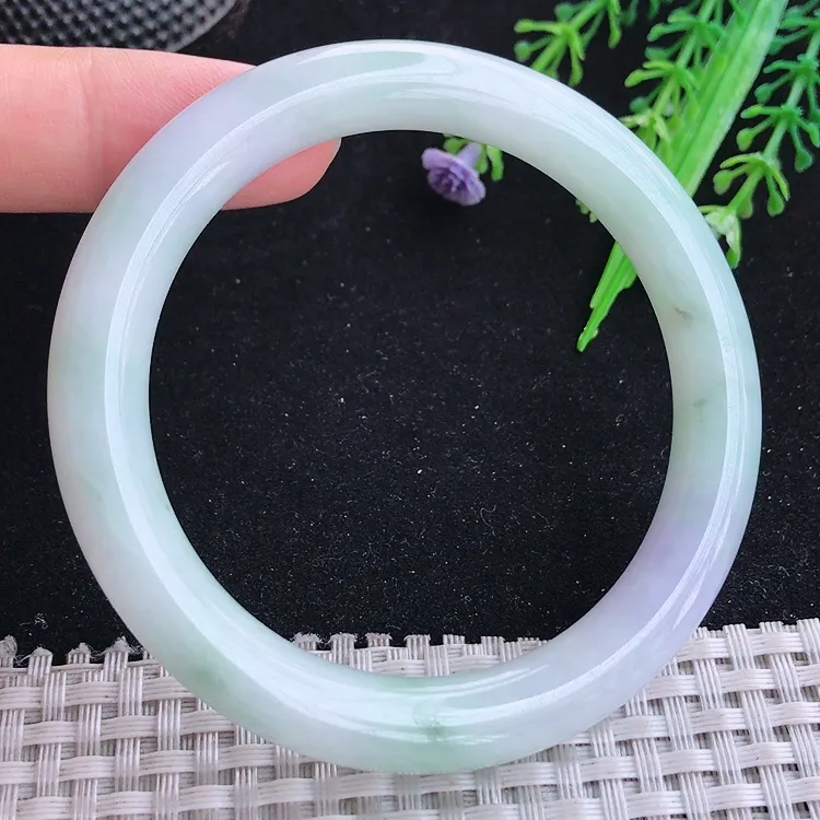 自然光57/9.4老坑秀气冰润飘紫圆条手镯翡翠玉镯美人镯