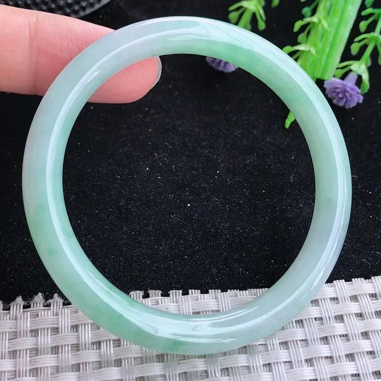 自然光53/7.7/7.4老坑秀气冰润晴底圆条手镯翡翠玉镯美人镯