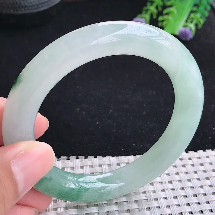 自然光54.5/10.5/10.9老坑冰胶水灵飘花胖圆条手镯翡翠玉镯美人镯