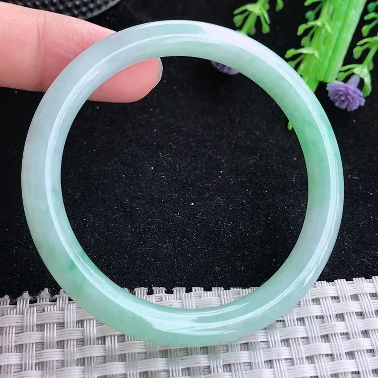 自然光53/7.7/7.4老坑秀气冰润晴底圆条手镯翡翠玉镯美人镯