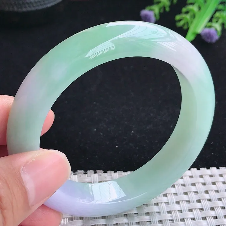自然光55.8/12.8/9.3老坑冰胶水灵春带彩手镯翡翠玉镯美人镯