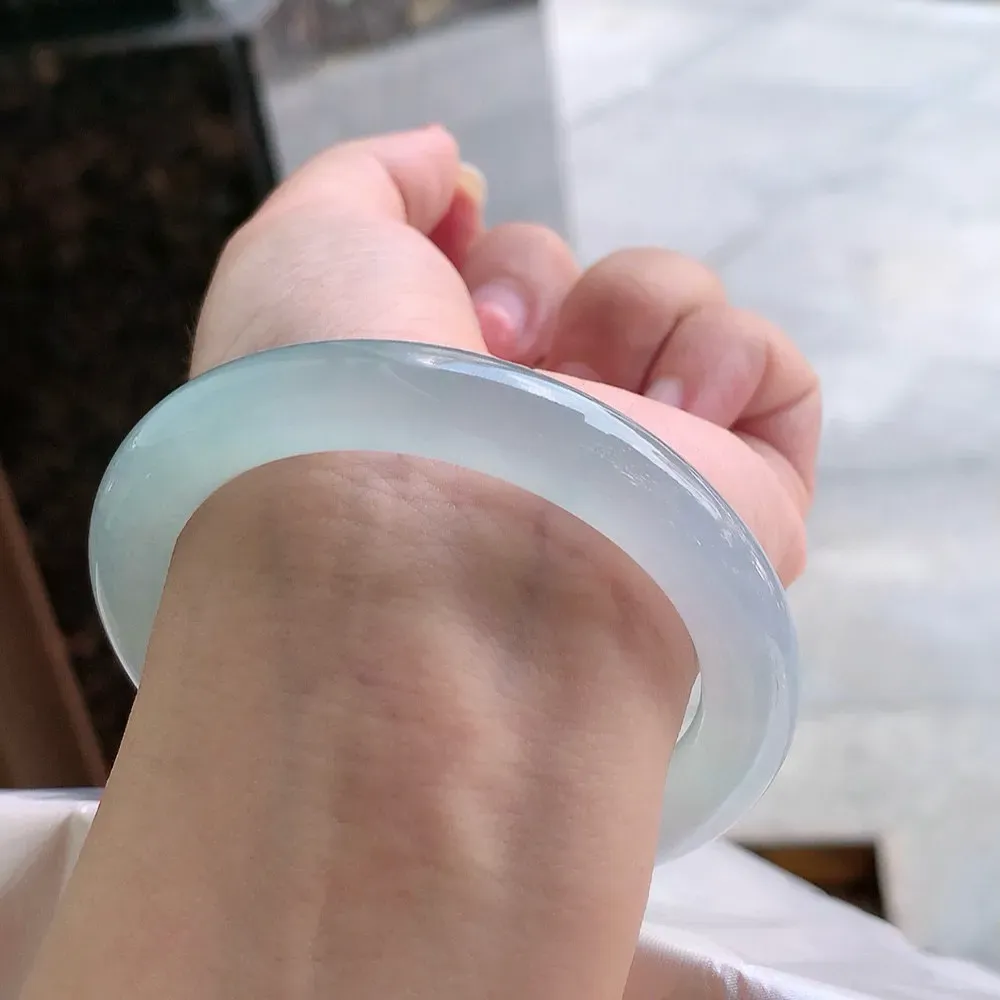 圆条冰玻晴绿 无瑕 尺寸:54.4/9.6种水好