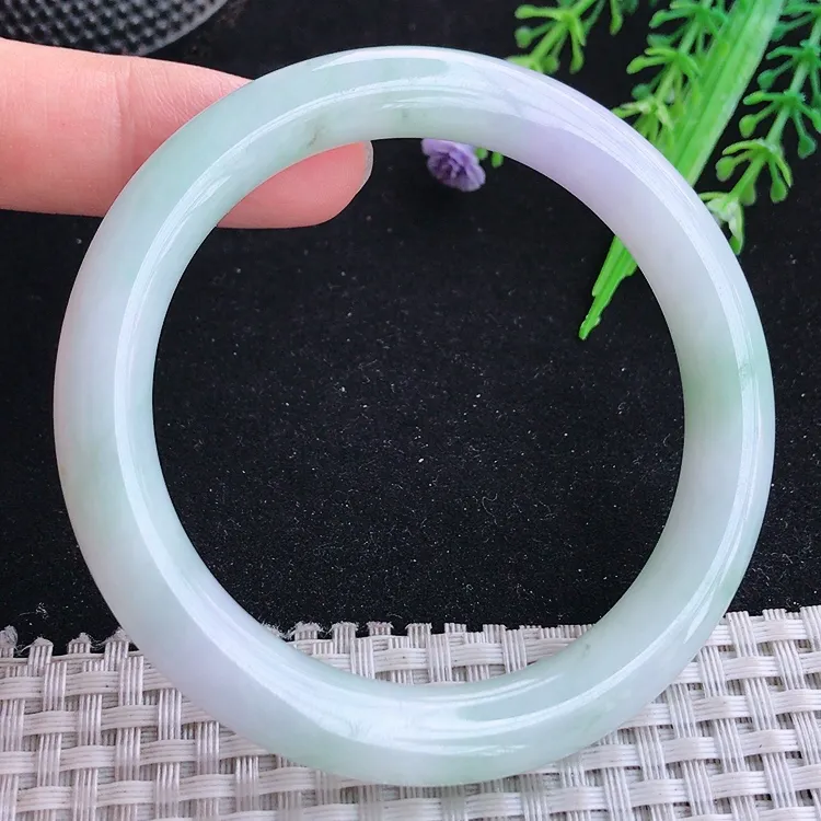 自然光57/9.4老坑秀气冰润飘紫圆条手镯翡翠玉镯美人镯