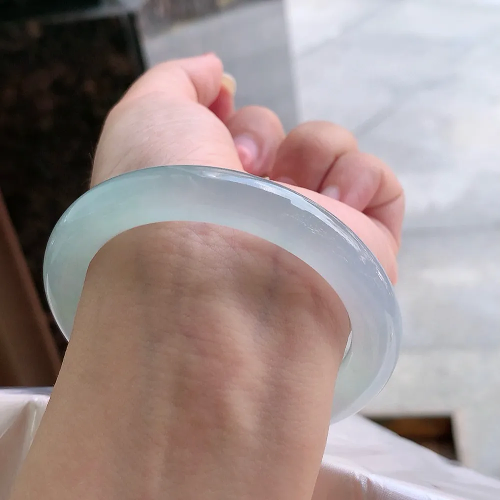 圆条冰玻晴绿 无瑕 尺寸:54.4/9.6种水好