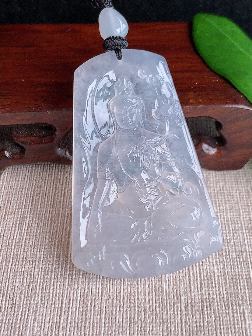 a货翡翠老坑冰种白月光大势至菩萨吊坠 尺寸56×37×5mm 重量25.32g 0703