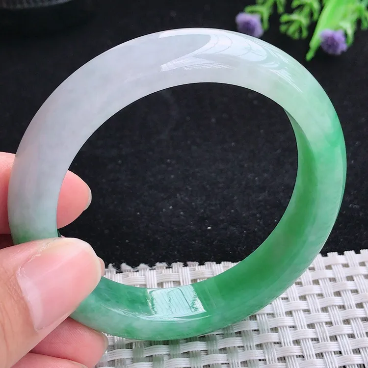 自然光54/12.5/8.8老坑精美温润半山水翠绿手镯翡翠玉镯美人镯