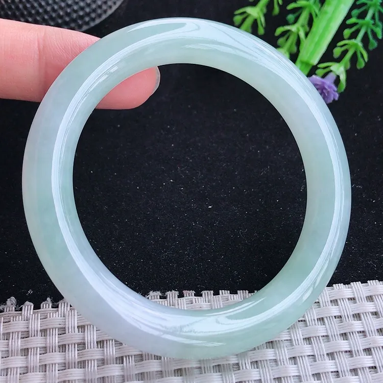 自然光54.5/9.4/10老坑冰胶果冻冰晴天空蓝圆条手镯翡翠玉镯美人镯