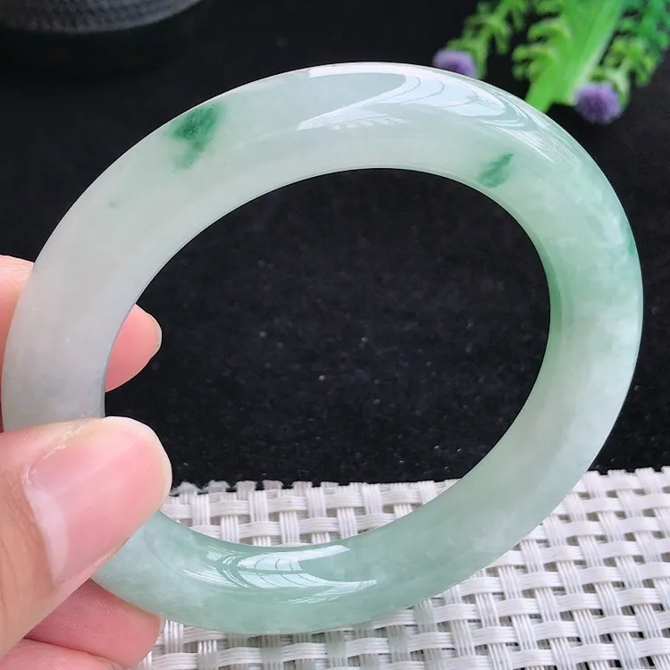 自然光54.5/10.5/10.9老坑冰胶水灵飘花胖圆条手镯翡翠玉镯美人镯
