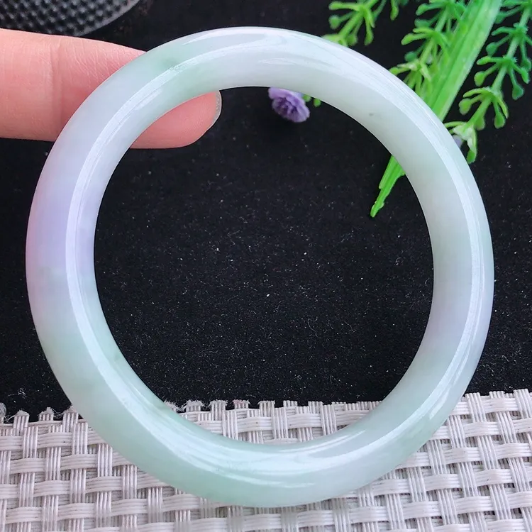 自然光57/9.4老坑秀气冰润飘紫圆条手镯翡翠玉镯美人镯