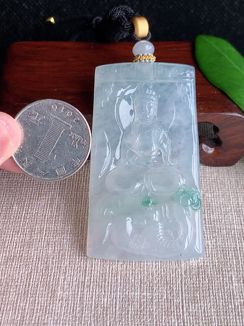 a货翡翠老坑冰种飘花普贤菩萨吊坠 尺寸61.6×35×5.4mm 重量33.14g 0703