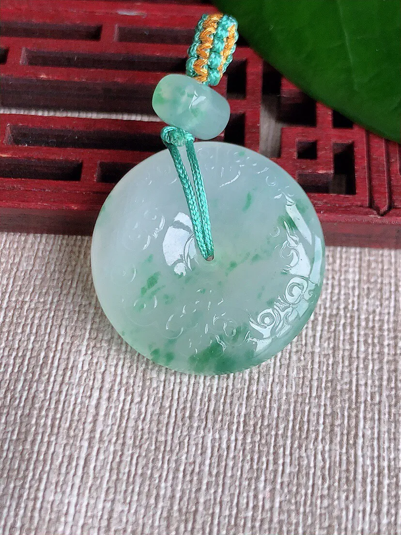a货翡翠老坑冰种飘花雕花平安扣吊坠 尺寸26×6mm 重量9.30g 0703