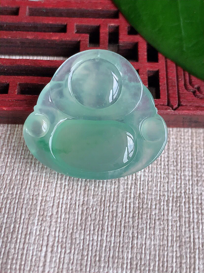 a货翡翠老坑冰种晴水飘花佛公吊坠 尺寸26×29×6mm 重量7.27g 0703