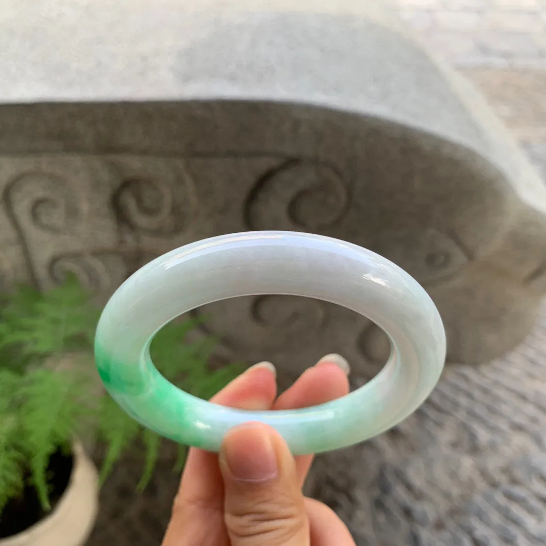 圈口55.2-12 【白底青圆条手镯】圆条55 56可戴
