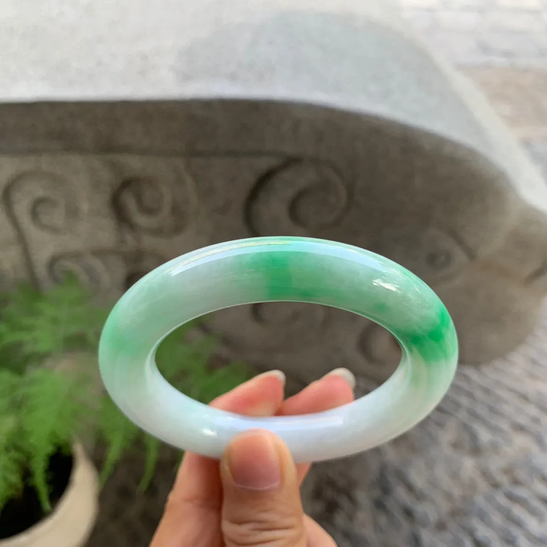 圈口55.2-12 【白底青圆条手镯】圆条55 56可戴