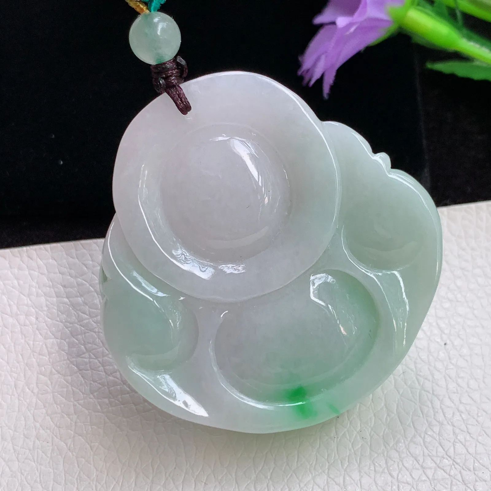 zen实拍47.8*45.8*12.8老坑精雕饱满飘绿花翡翠佛公 开心佛玉吊坠 玉挂件
