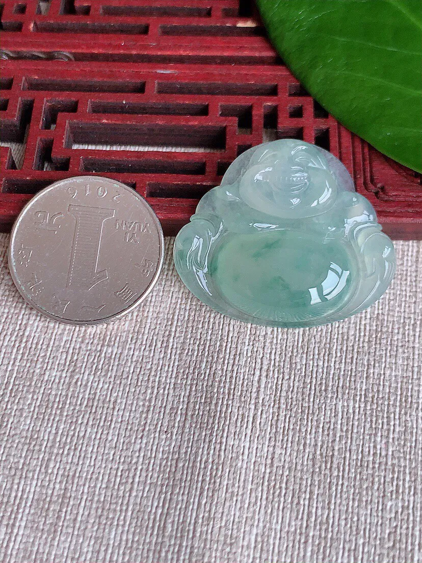 a货翡翠老坑冰种飘花佛公吊坠尺寸31×35.5×6.5mm 重量11.12g 0704