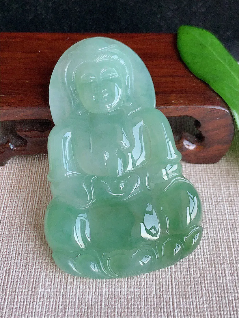 a货翡翠老坑冰种晴底大正装观音吊坠 尺寸71×44×6.3mm 重量34.33g 0704