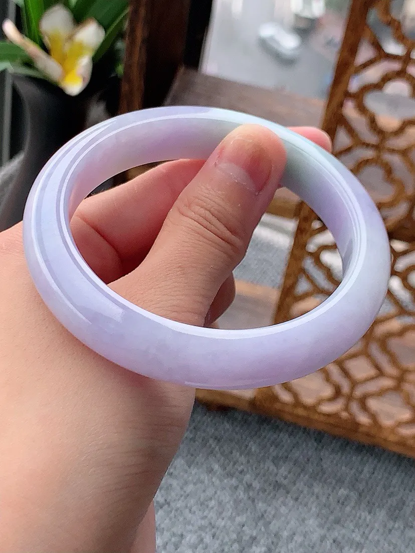 a货翡翠老坑紫罗兰正装正圈手镯59-60大圈口  尺寸59.6×12×8.3mm 重量67.64g 0621