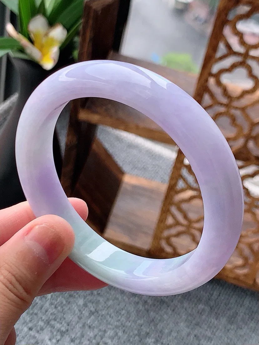 a货翡翠老坑紫罗兰正装正圈手镯59-60大圈口  尺寸59.6×12×8.3mm 重量67.64g 