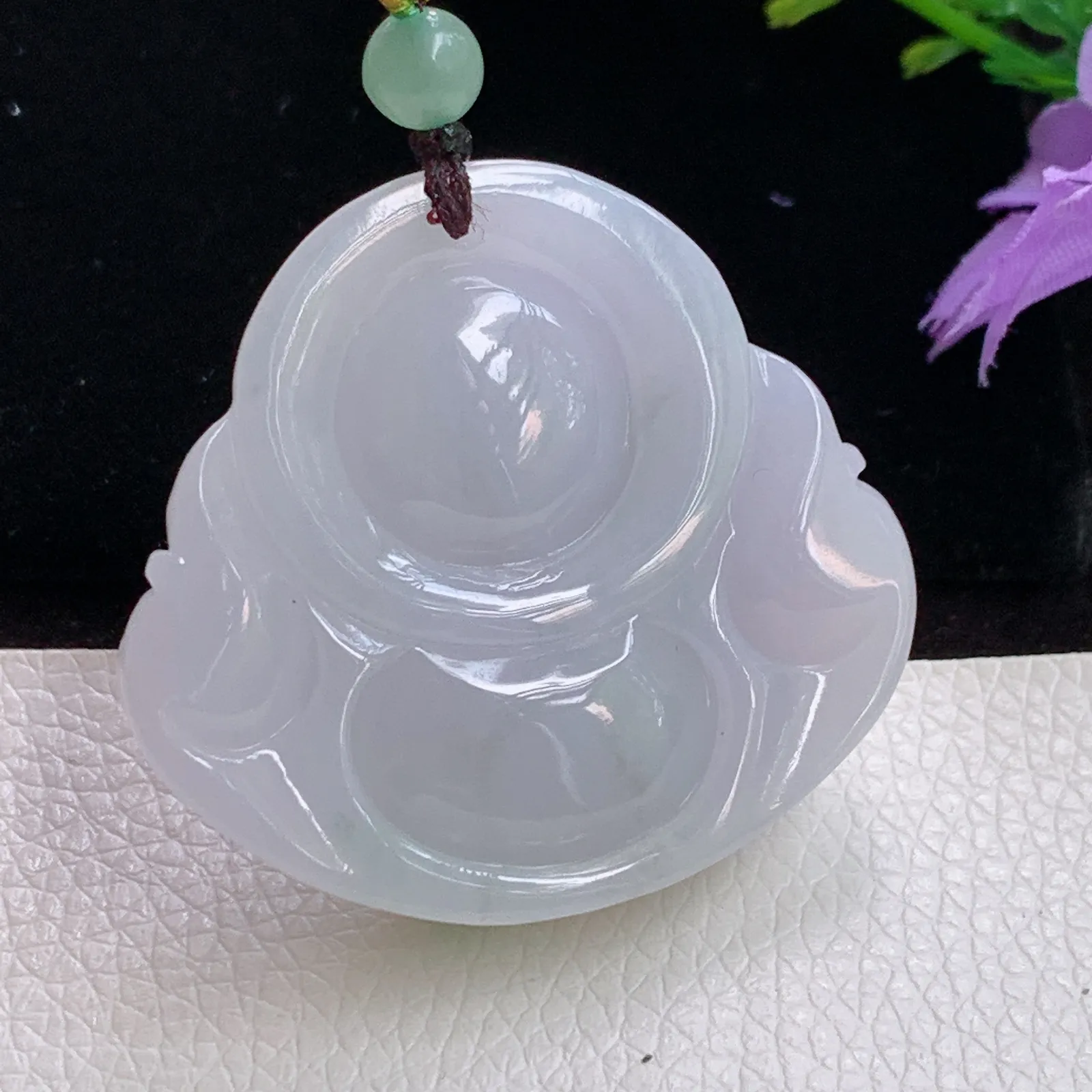 zen实拍39.9*42.8*12.2老坑精雕饱满淡雅翡翠佛公 开心佛玉吊坠 玉挂件