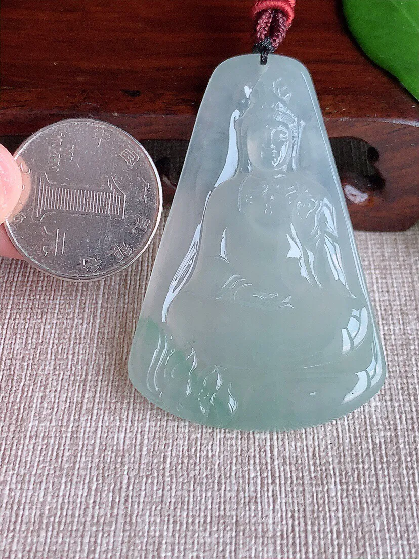 a货翡翠老坑冰种飘花观音吊坠 尺寸56.8×37×5.2mm 重量22.73g 0704