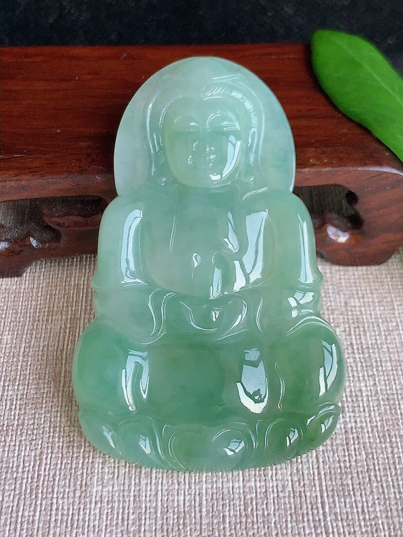 a货翡翠老坑冰种晴底大正装观音吊坠 尺寸71×44×6.3mm 重量34.33g 0704
