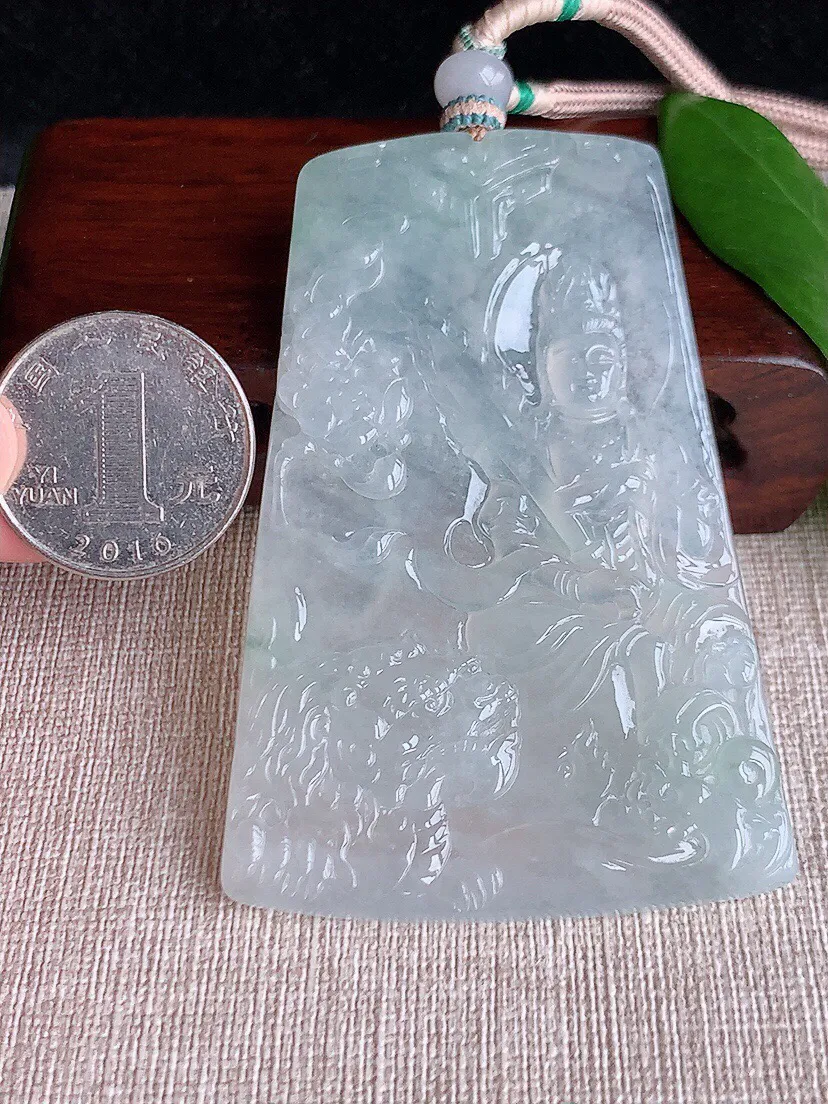 a货翡翠老坑冰种文殊菩萨吊坠 尺寸72.6×49.6×5mm 重量49.75g 0704