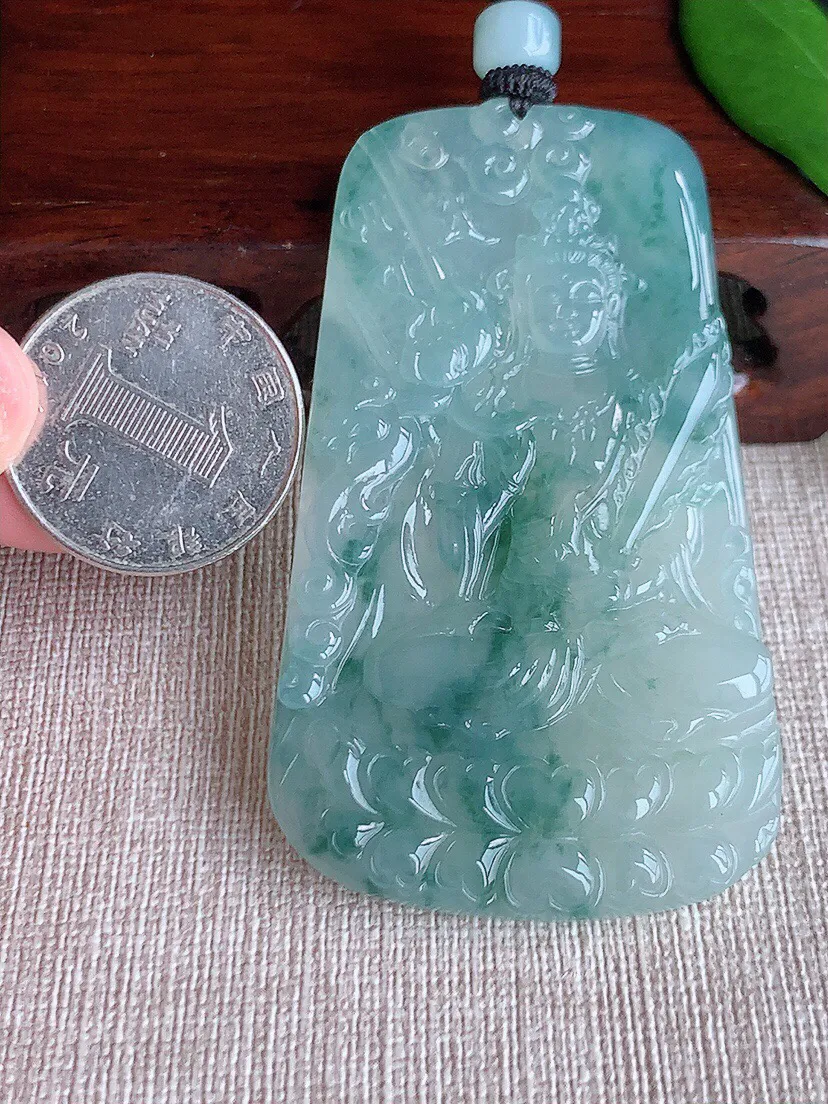 a货翡翠老坑冰种飘花虚空藏菩萨吊坠 尺寸68×39.3×5.4mm 重量40.45g 0704