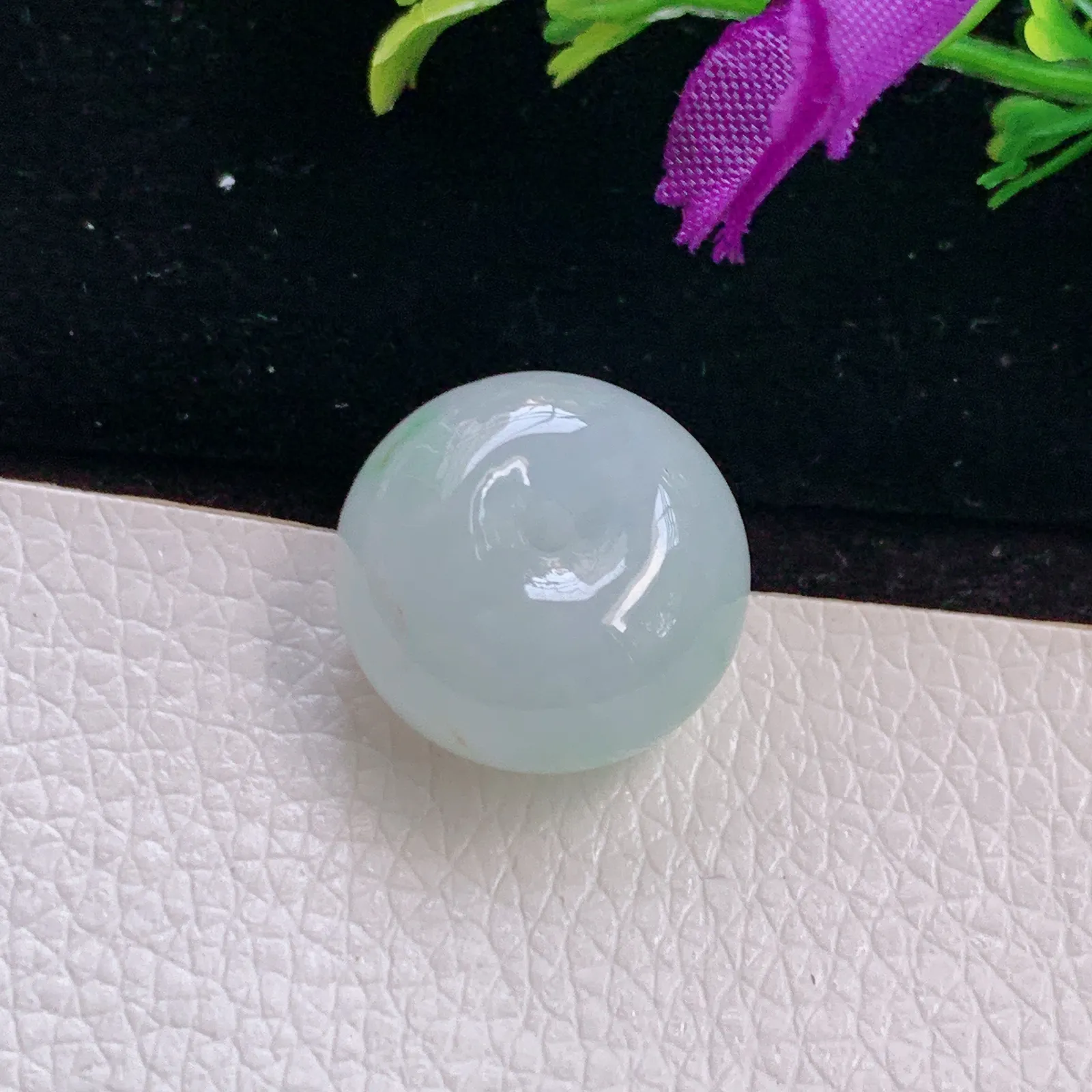 k54实拍19.7*5.5缅甸翡翠A货冰飘绿花饱满平安扣 玉扣玉吊坠