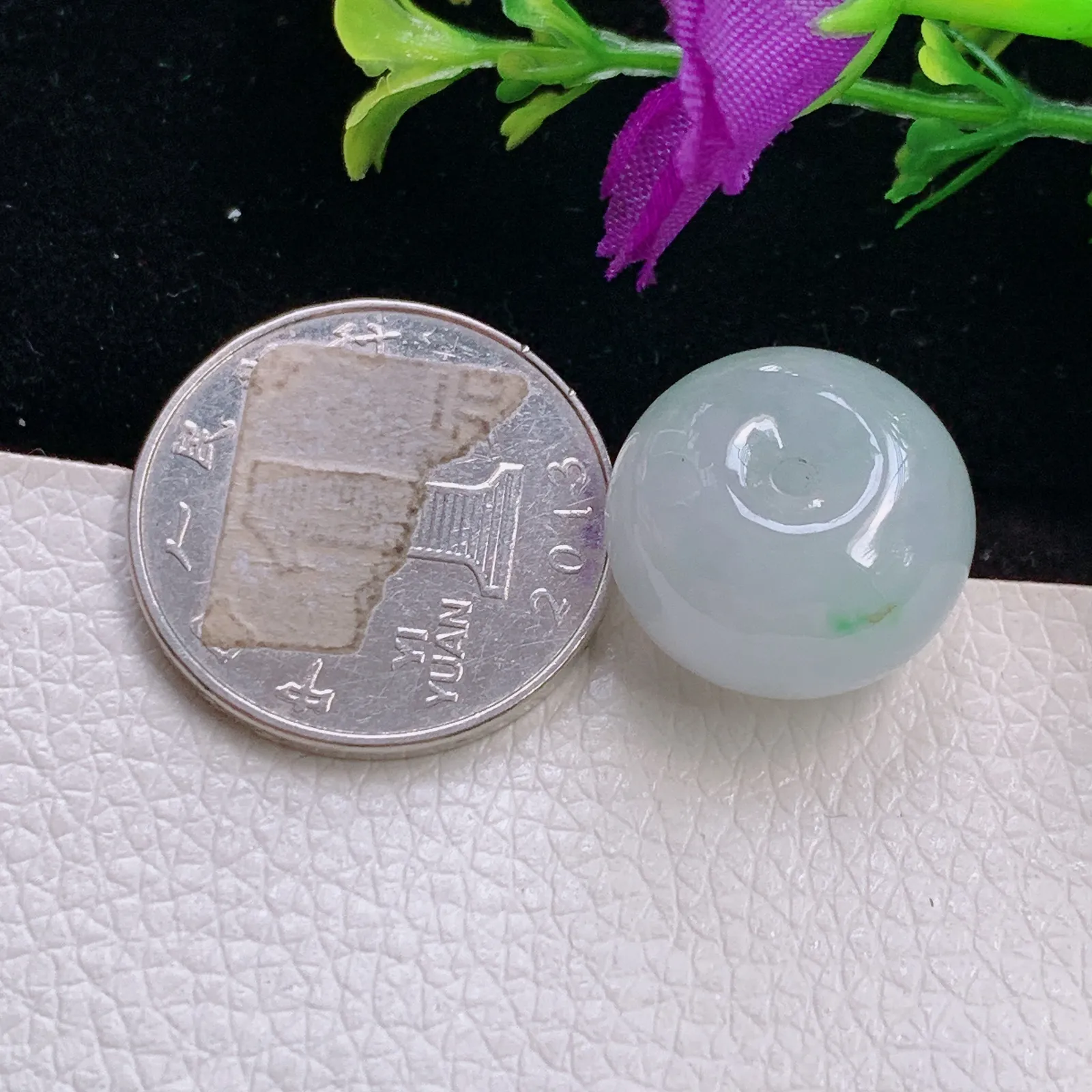 k54实拍19.7*5.5缅甸翡翠A货冰飘绿花饱满平安扣 玉扣玉吊坠