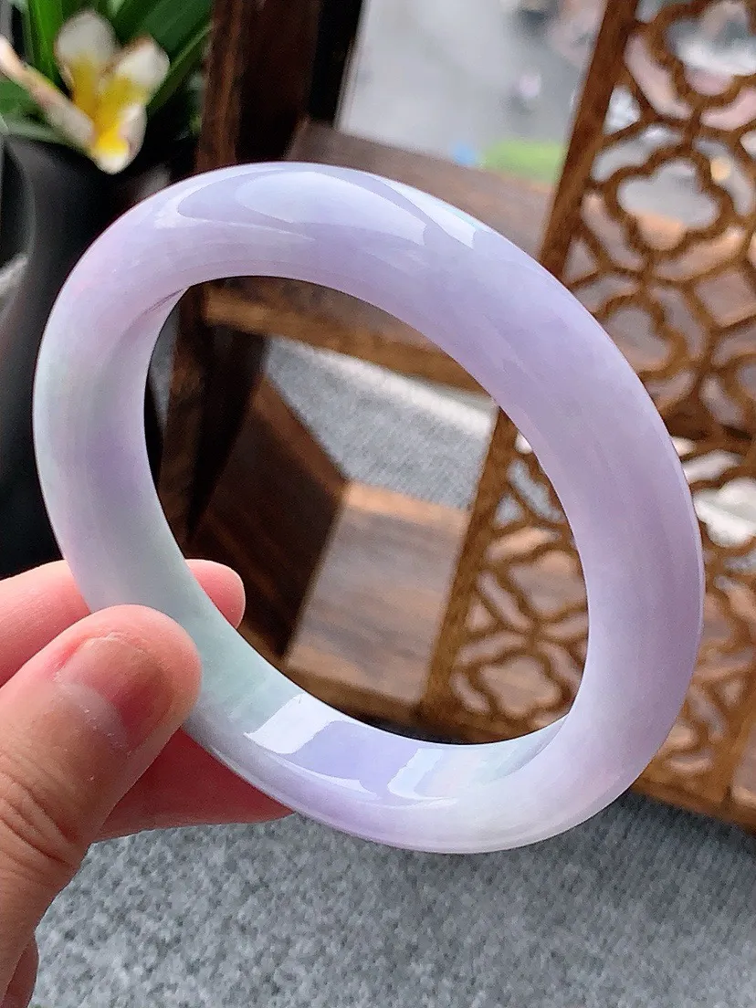 a货翡翠老坑紫罗兰正装正圈手镯59-60大圈口  尺寸59.6×12×8.3mm 重量67.64g 