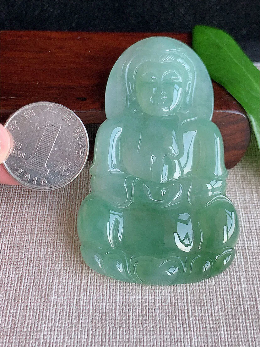 a货翡翠老坑冰种晴底大正装观音吊坠 尺寸71×44×6.3mm 重量34.33g 0704