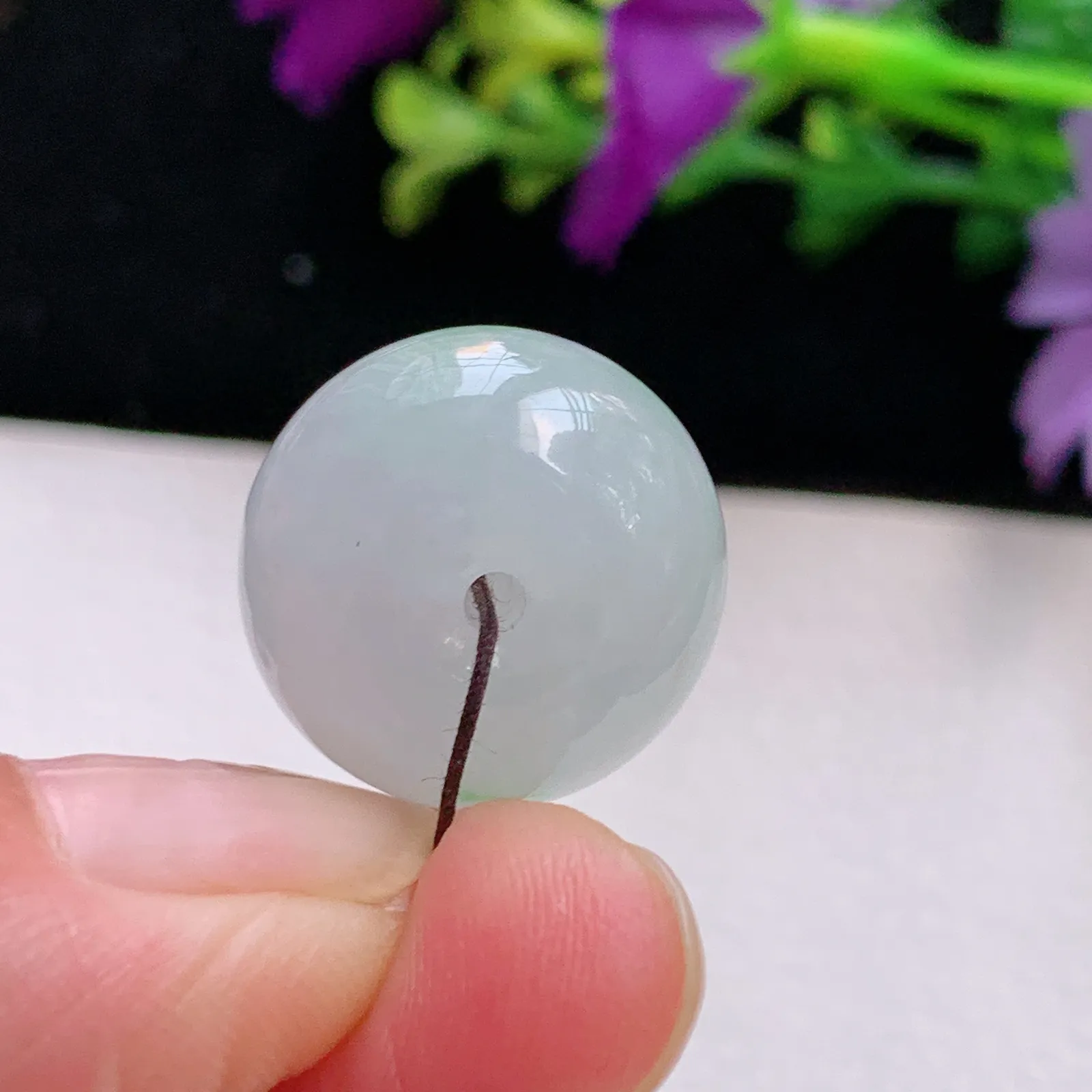 k54实拍19.7*5.5缅甸翡翠A货冰飘绿花饱满平安扣 玉扣玉吊坠