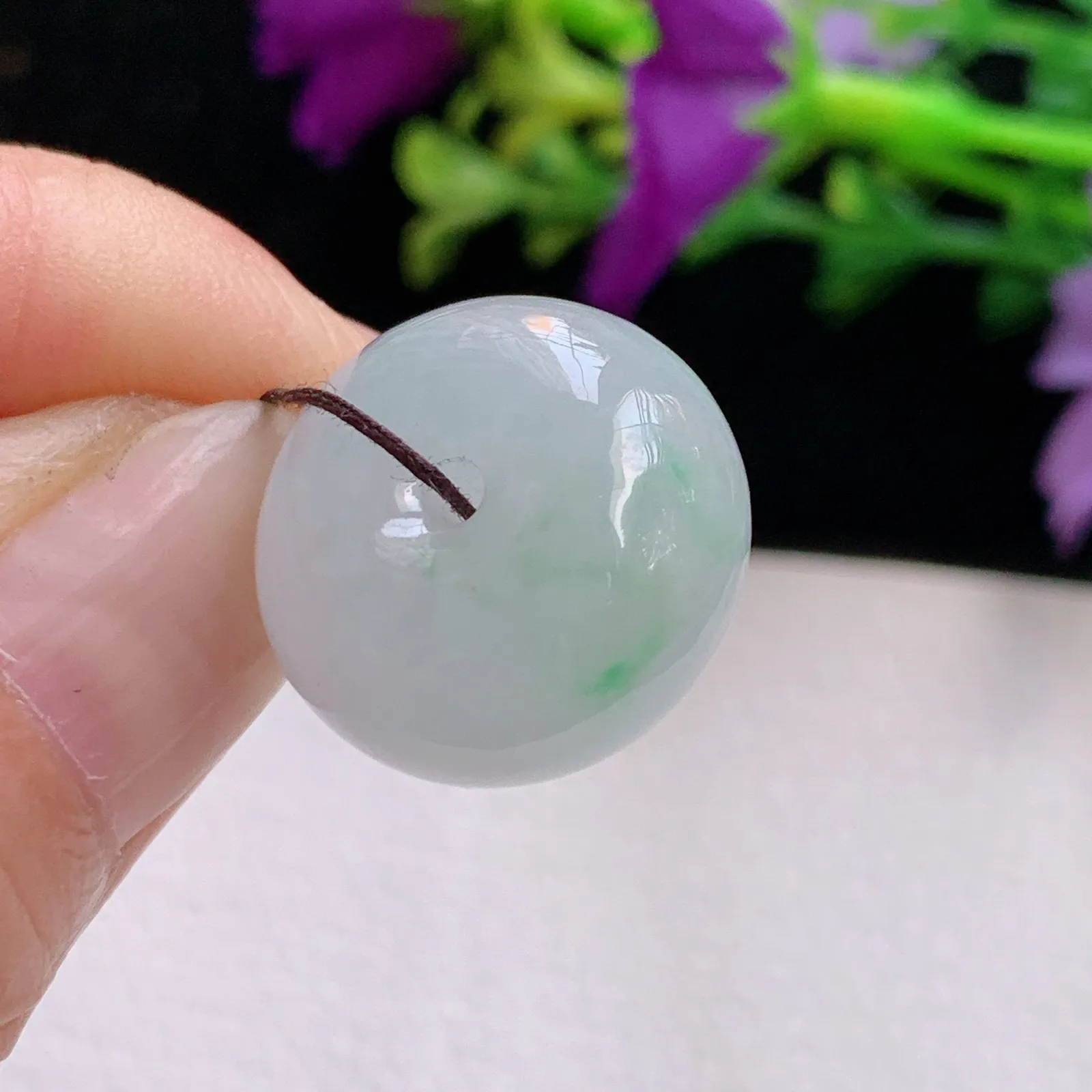 k54实拍19.7*5.5缅甸翡翠A货冰飘绿花饱满平安扣 玉扣玉吊坠