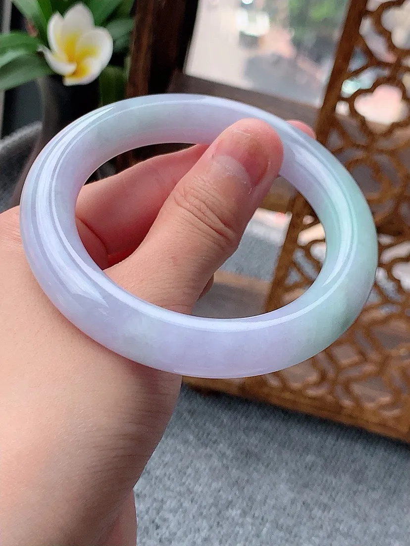 a货翡翠老坑紫罗兰圆条手镯55-56圈口  尺寸55×11.4mm 重量72.10g 0622