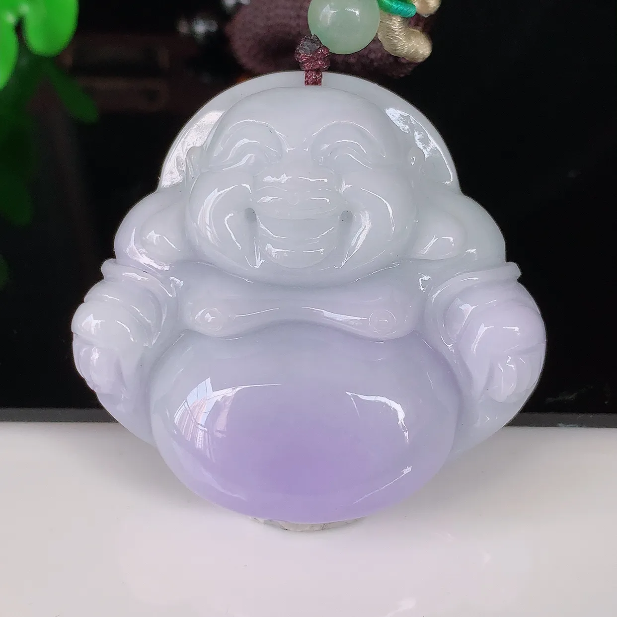 自然光实拍，大件厚装紫罗兰翡翠佛公吊坠，笑口常开，佛公在心中，一生平安幸福，佛公翠色迷人，佩戴佳品！#46.5