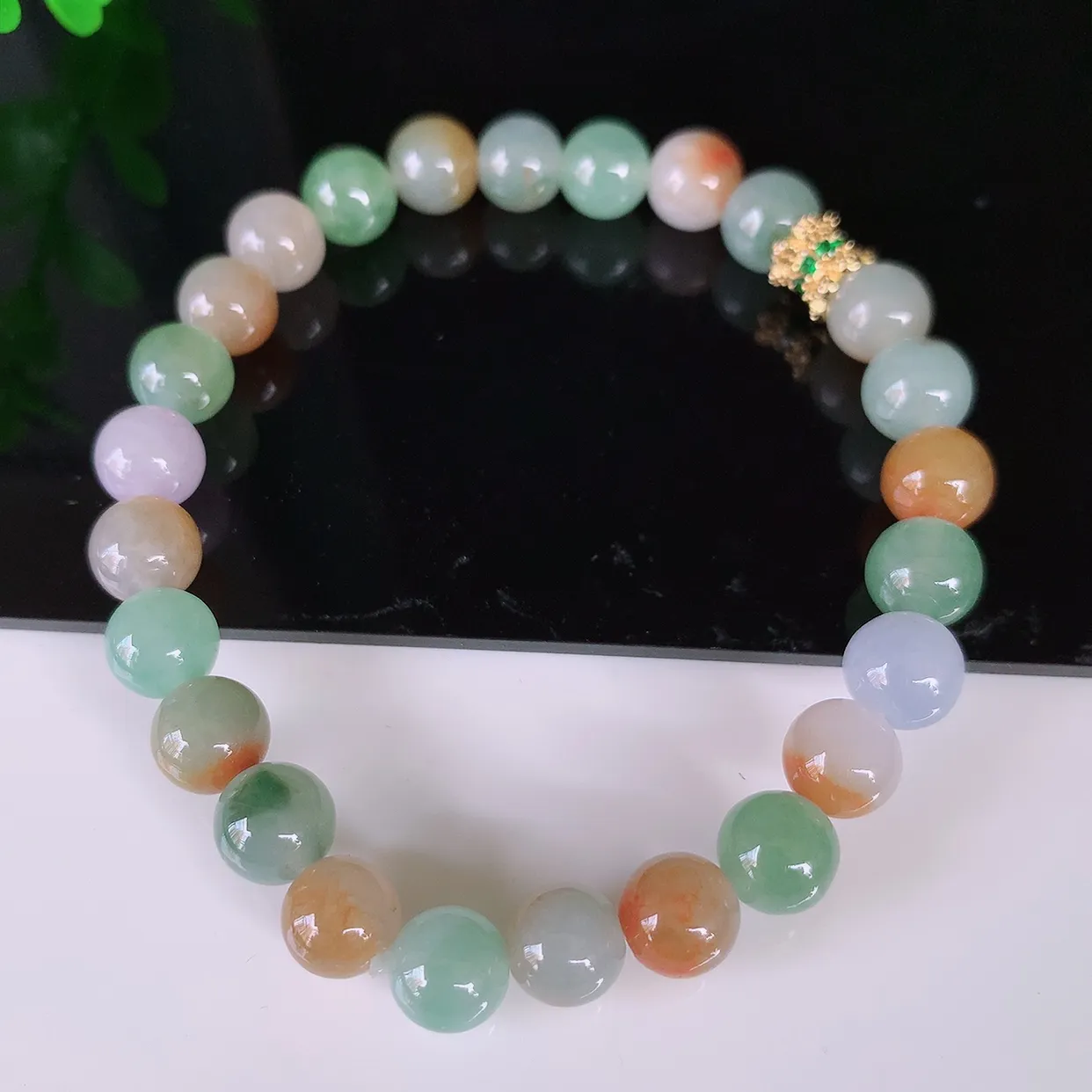 自然光实拍，冰润多彩翡翠手串手链，种老水足，冰清玉润  颜色漂亮  #46.5取一尺寸7.5