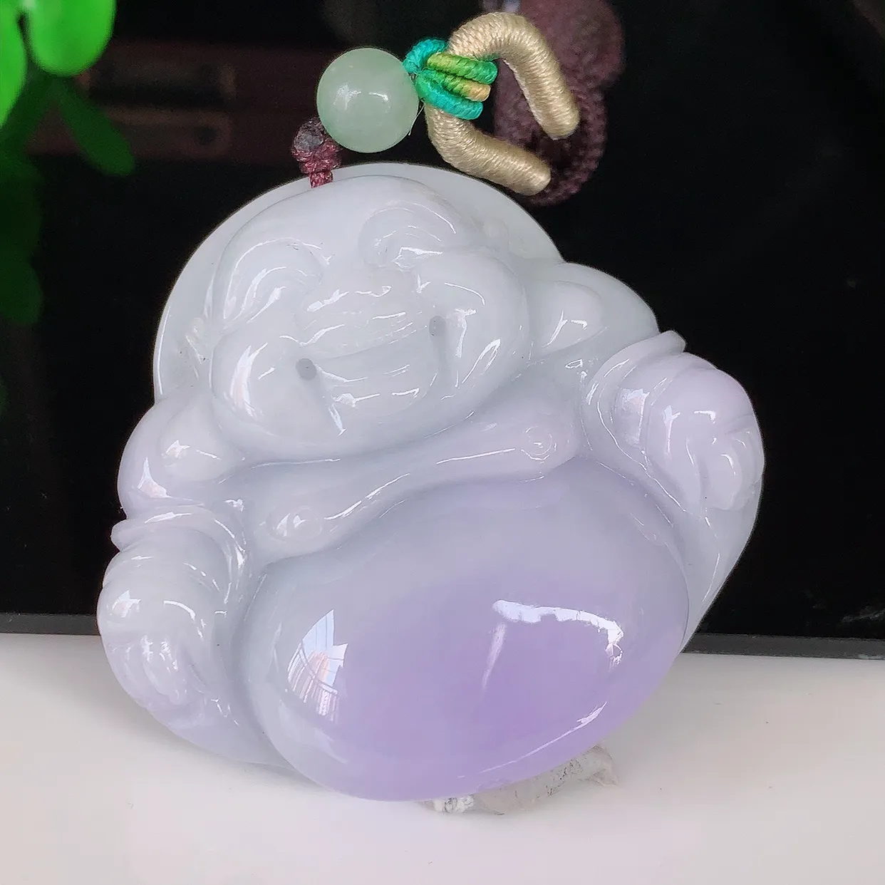 自然光实拍，大件厚装紫罗兰翡翠佛公吊坠，笑口常开，佛公在心中，一生平安幸福，佛公翠色迷人，佩戴佳品！#46.5
