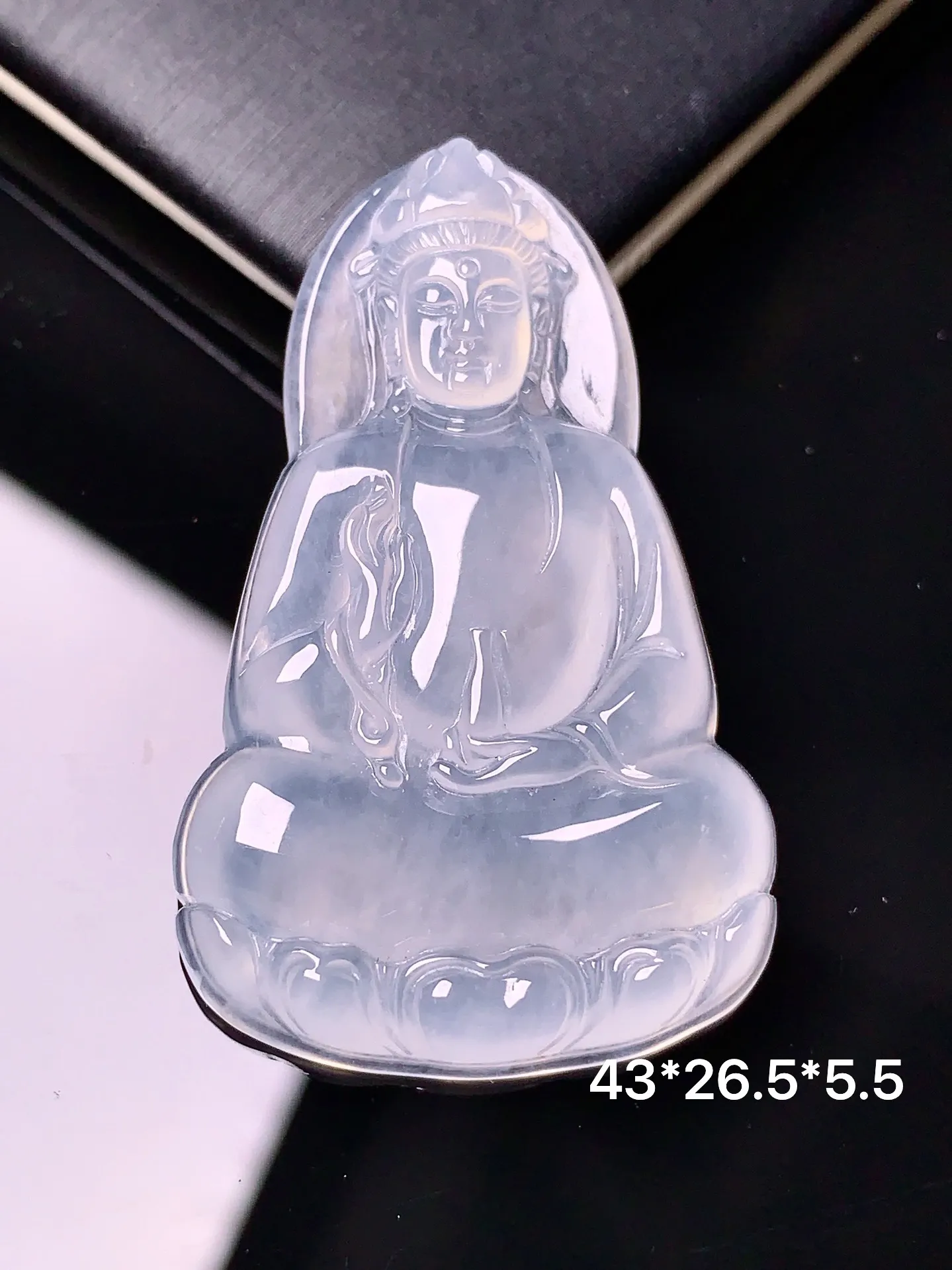 冰种观音吊坠 玉质细腻 色泽艳丽 整体尺寸43*26.5*5.5