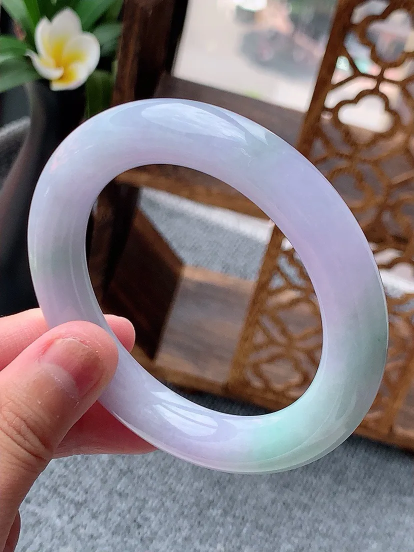 a货翡翠老坑紫罗兰圆条手镯55-56圈口  尺寸55×11.4mm 重量72.10g 0622