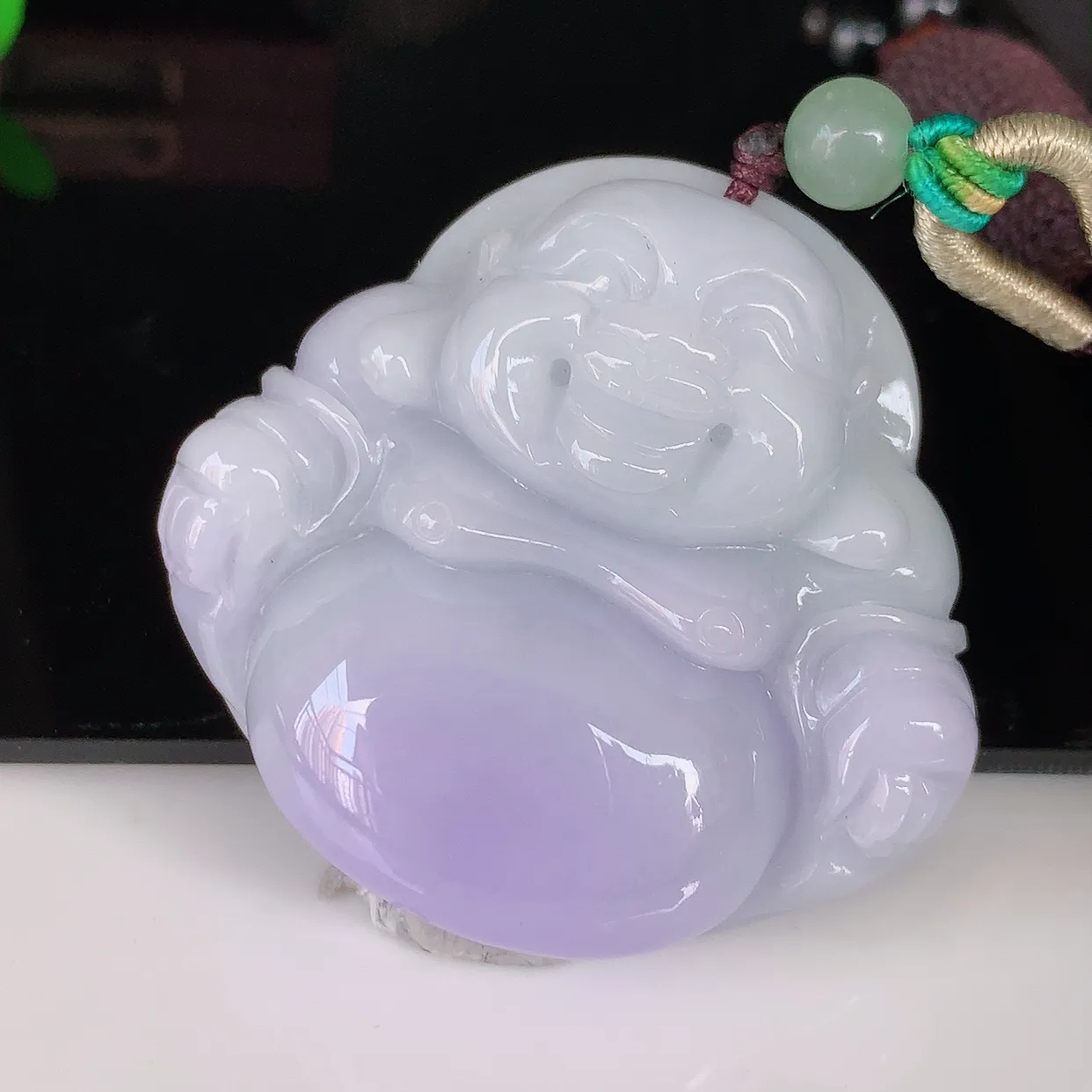 自然光实拍，大件厚装紫罗兰翡翠佛公吊坠，笑口常开，佛公在心中，一生平安幸福，佛公翠色迷人，佩戴佳品！#46.5