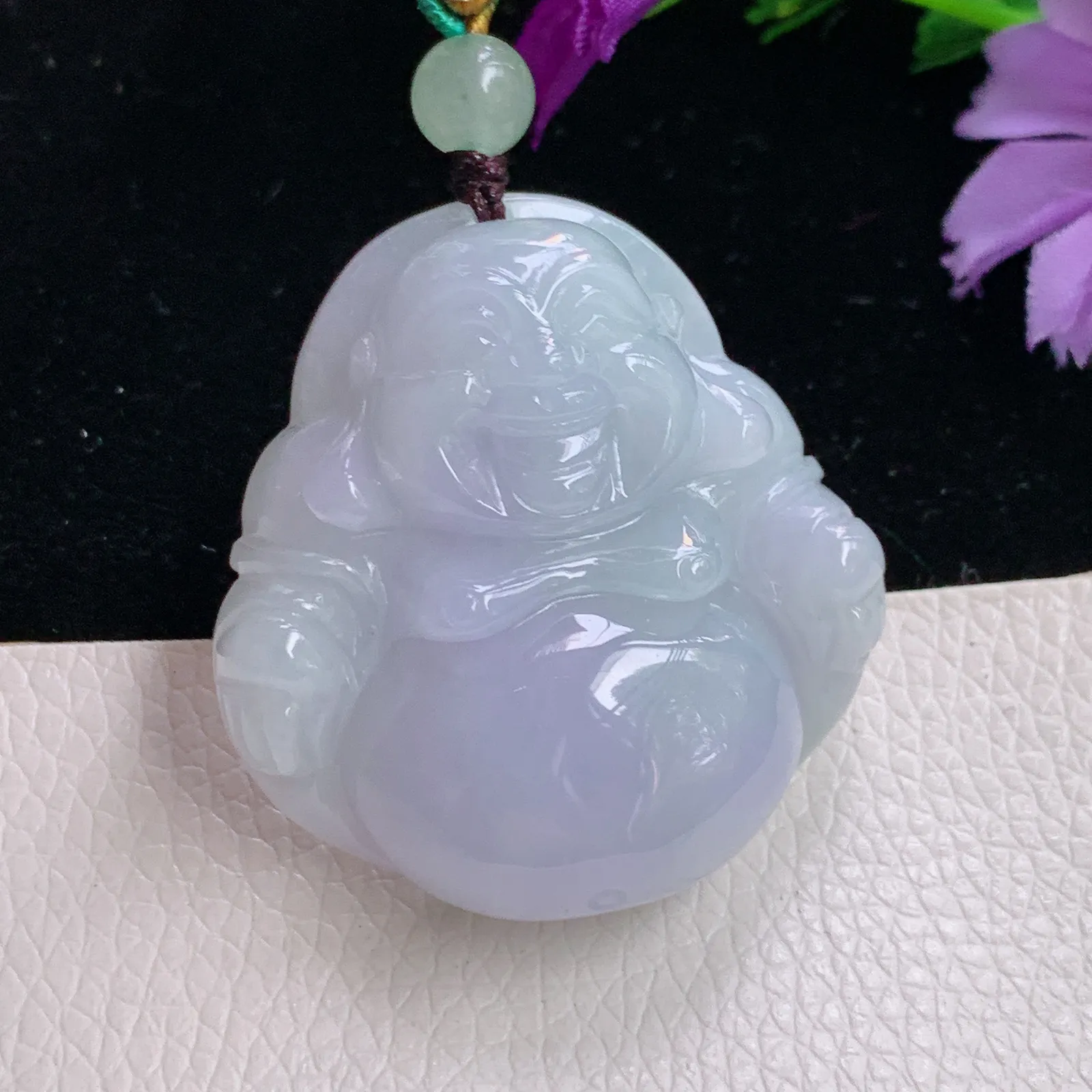zen实拍37*36.5*12.6老坑精雕饱满紫罗兰翡翠佛公 尼勒佛玉吊坠 玉挂件